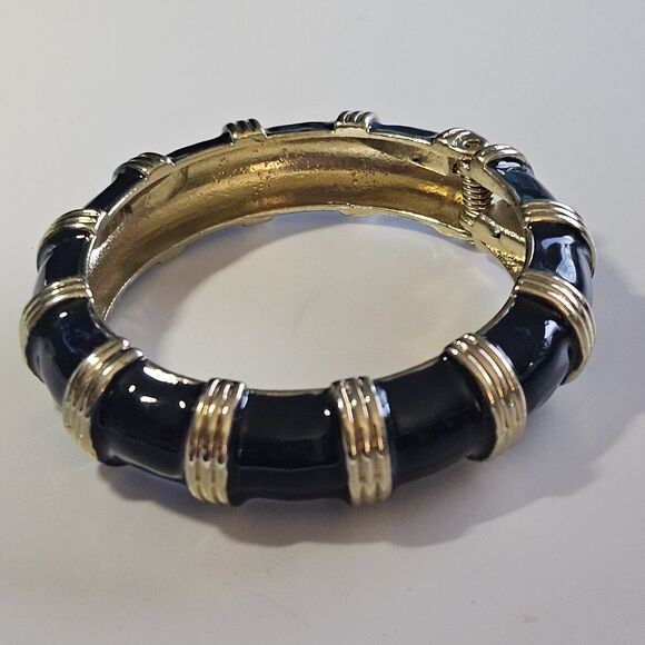 **Final Sale** J Crew Clamp Bangle Bamboo Look Blueberry Enamel Gold Tone Hinge - Picture 11 of 11